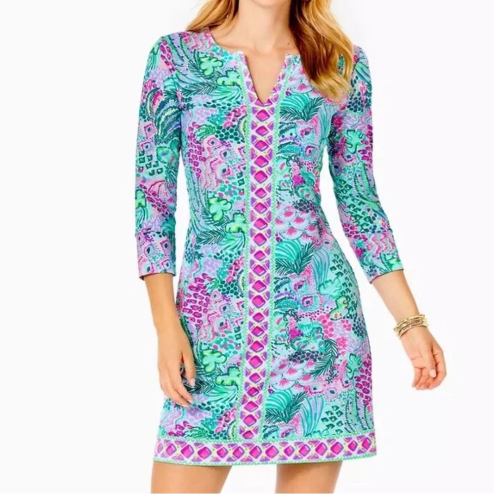 Lilly Pulitzer Banana Split NADINE DRESS ChillyLilly Notch Neck UPF50